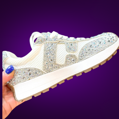 Corkys Dazzle & Dash Rhinestone Mesh Sneakers – White Sparkle (Sizes 7–11)
