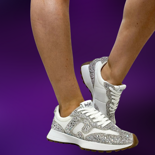 Corkys Dazzle & Dash Rhinestone Mesh Sneakers – White Sparkle (Sizes 7–11)