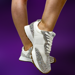 Corkys Dazzle & Dash Rhinestone Mesh Sneakers – White Sparkle (Sizes 7–11)