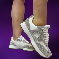 Corkys Dazzle & Dash Rhinestone Mesh Sneakers – White Sparkle (Sizes 7–11)
