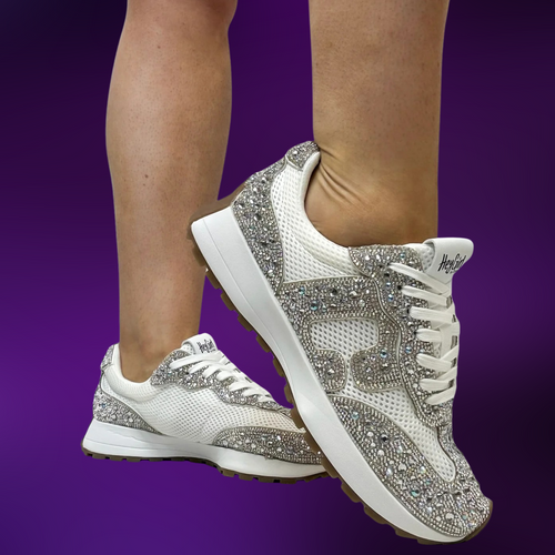 Corkys Dazzle & Dash Rhinestone Mesh Sneakers – White Sparkle (Sizes 7–11)