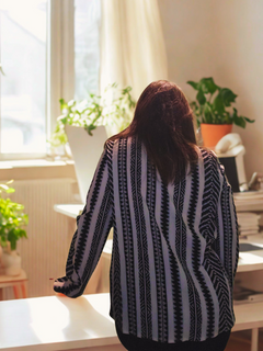 Black & White Geo Stripe Button-Front Blouse – Sizes Small to XL
