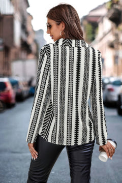 Back view of blouse showing stripe pattern and relaxed fit