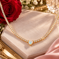 Queen of Hearts Tennis Necklace | Gold-Plated & Lab-Created Opal