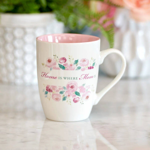 Mug Pink/White Peony Home is Where Mom Is