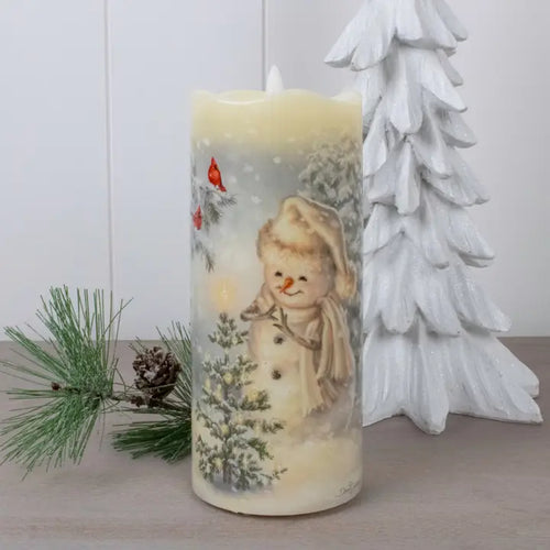 Silent Night snowman fiber optic candle