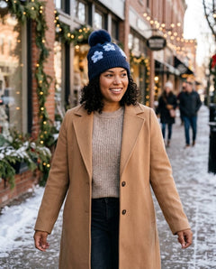 C.C Daisy Pattern Beanie With Faux Fur Pom | Floral Winter Hat