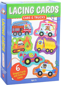 Cars & Trucks Lacing Cards — 6-Pack Activity Set (Ages 3+)