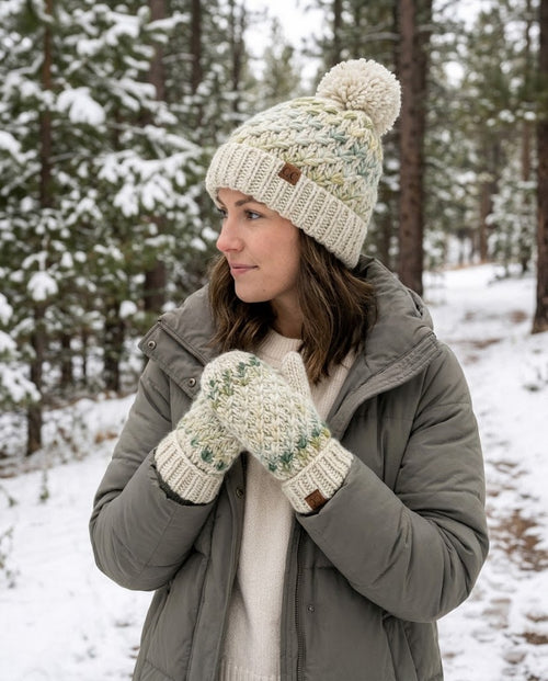C.C Popcorn Stitch Hat & Mitten Set | Matching Cozy Winter Gift