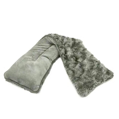 Warmies sage microwavable neck wrap with plush faux-fur fabric.