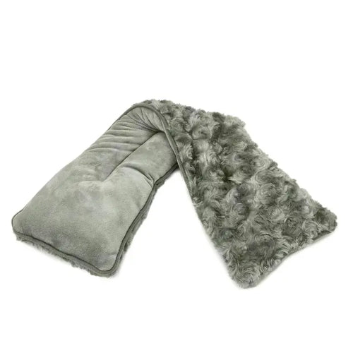 Warmies sage microwavable neck wrap with plush faux-fur fabric.