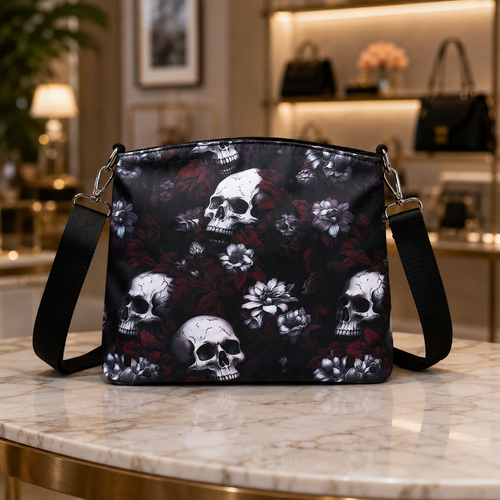 Floral Skull Crossbody Bag – Dark Romance Gothic Purse