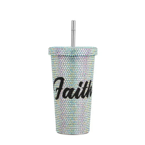 Shine On Faith Rhinestone Tumbler — 17oz (Pink or Silver)