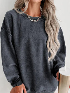LoveSoft Ribbed Knit Round Neck Pullover Sweatshirt
