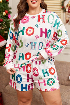 Ho Ho Print Long Sleeve Top & Shorts Christmas Set – Festive Comfort You’ll Love