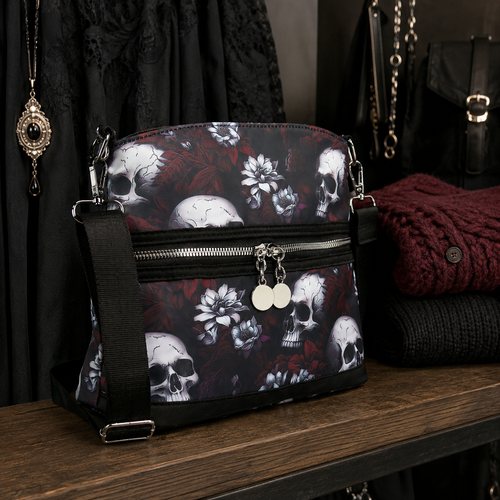 Floral Skull Crossbody Bag – Dark Romance Gothic Purse