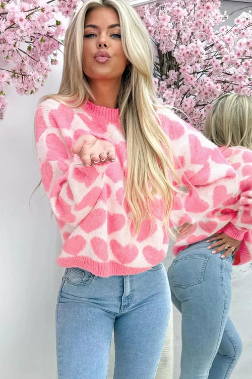 Strawberry Pink Valentine Heart Knit Sweater