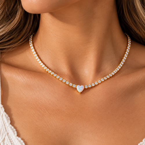 Queen of Hearts Tennis Necklace | Gold-Plated & Lab-Created Opal