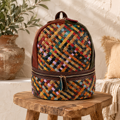 Color Story Genuine Leather Woven Backpack