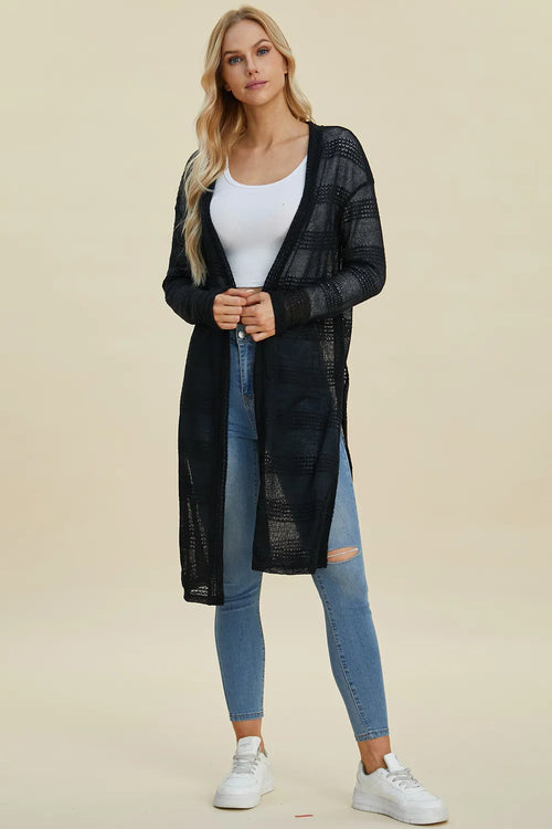 Black Double Take Open Front Longline Cardigan – boutique layering piece