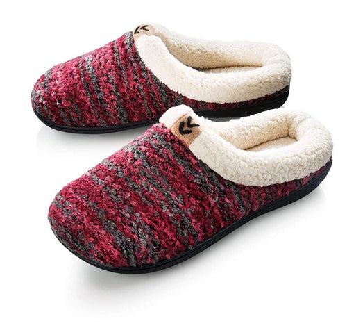 Women’s Lined Sweater Memory Foam Slippers — Blue or Wine