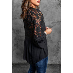 Black Crochet Lace Button Up Blouse