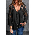 Black Crochet Lace Button Up Blouse