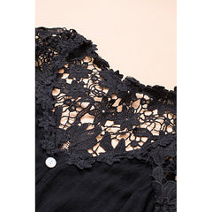 Black Crochet Lace Button Up Blouse