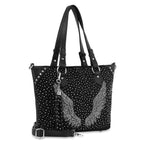 Rhinestone Angel Wing Tote – Vegan Leather Studded Handbag