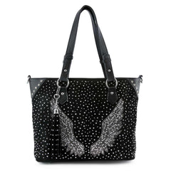 Rhinestone Angel Wing Tote – Vegan Leather Studded Handbag