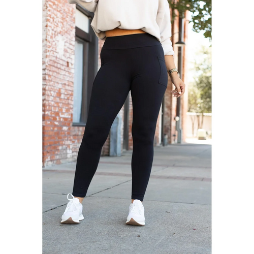 Black full-length leggings with side pockets