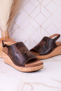 Corky’s “Most Wanted” Sandals – Espresso Crinkle Western Wedge (Sizes 7–11)