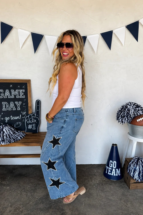 Sideline Star Jeans styled for game day