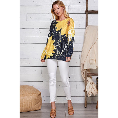 Women's Long Sleeve Sunflower Printed Top