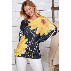 Women's Long Sleeve Sunflower Printed Top