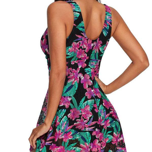 1 Piece Multicolor Flower Print Swimdress
