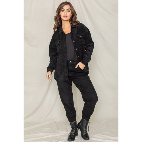 Plus Size Corduroy Boyfriend Oversize Shirt Jacket