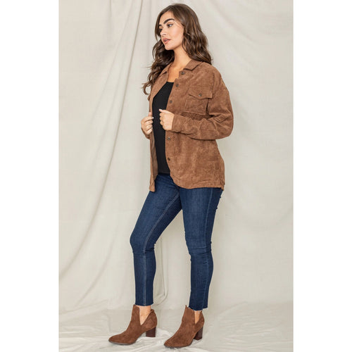 Plus Size Corduroy Boyfriend Oversize Shirt Jacket