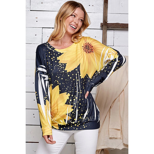 Women's Long Sleeve Sunflower Printed Top