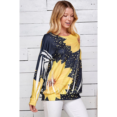 Women's Long Sleeve Sunflower Printed Top