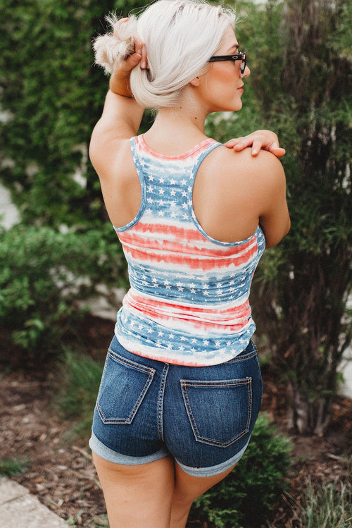 American Flag Print Button Front Casual Tank Top for Women