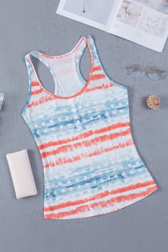 American Flag Print Button Front Casual Tank Top for Women