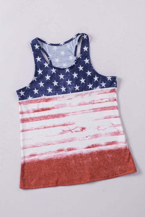 Red and Blue Casual Flag Star Print Color Block Tank Top