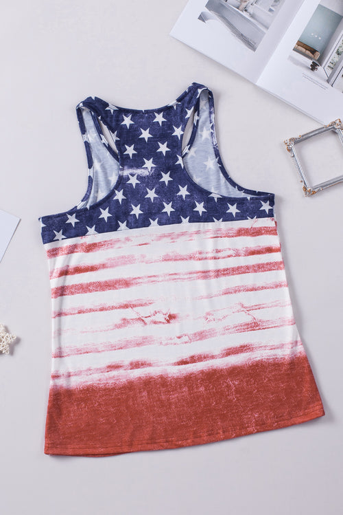 Red and Blue Casual Flag Star Print Color Block Tank Top