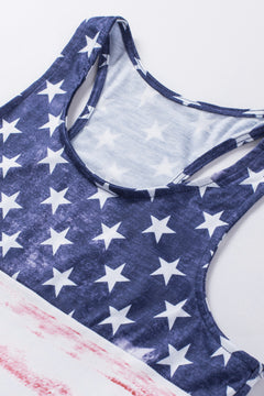 Red and Blue Casual Flag Star Print Color Block Tank Top