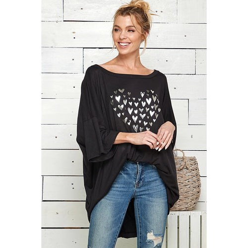 Oversized heart printed top - Highly Stretchy Top - Regular & Plus Size Tops