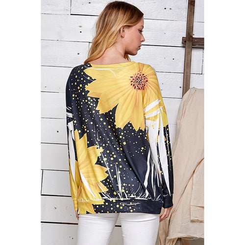 Women's Long Sleeve Sunflower Printed Top