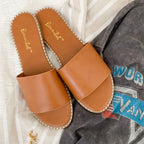 Tan Vegan Leather Studded Trim Slide Sandal - Bonnibel