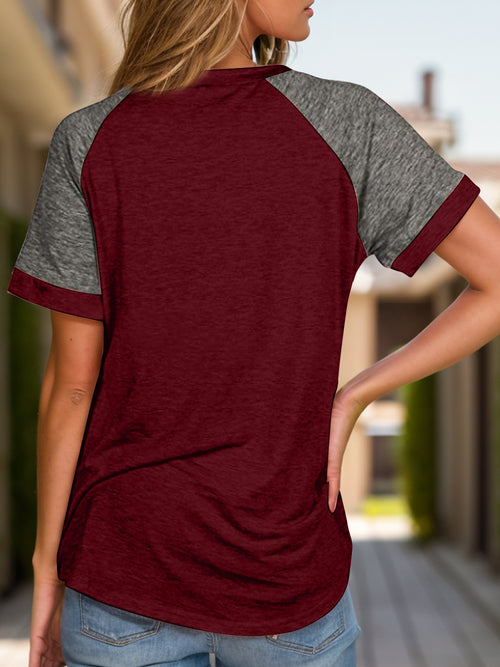 Full Size Contrast Round Neck Short Sleeve T-Shirt - Basic Style in 6 Awesome Colors, Sizes S-3XL