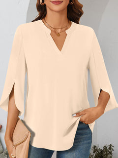 Notched Slit Half Sleeve Blouse | Variety Of Colors | Sizes S to 2XL